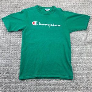 Champion Shirt Spell Out Men Small S Green Embroidered Logo Activewear T-Shirt